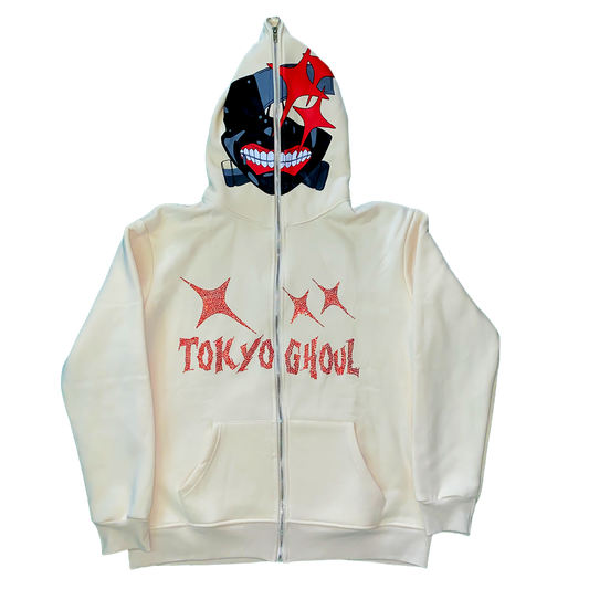 Bone White Tokyo Ghoul-Full Zip Up Hoodie